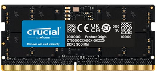 Crucial 16GB 4800MHz DDR5 Laptop RAM SODIMM (PC5-38400) - Price includes VAT